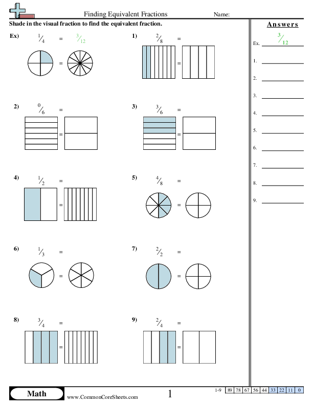 Fraction Worksheets - Finding Equivalent Fraction (visual) worksheet